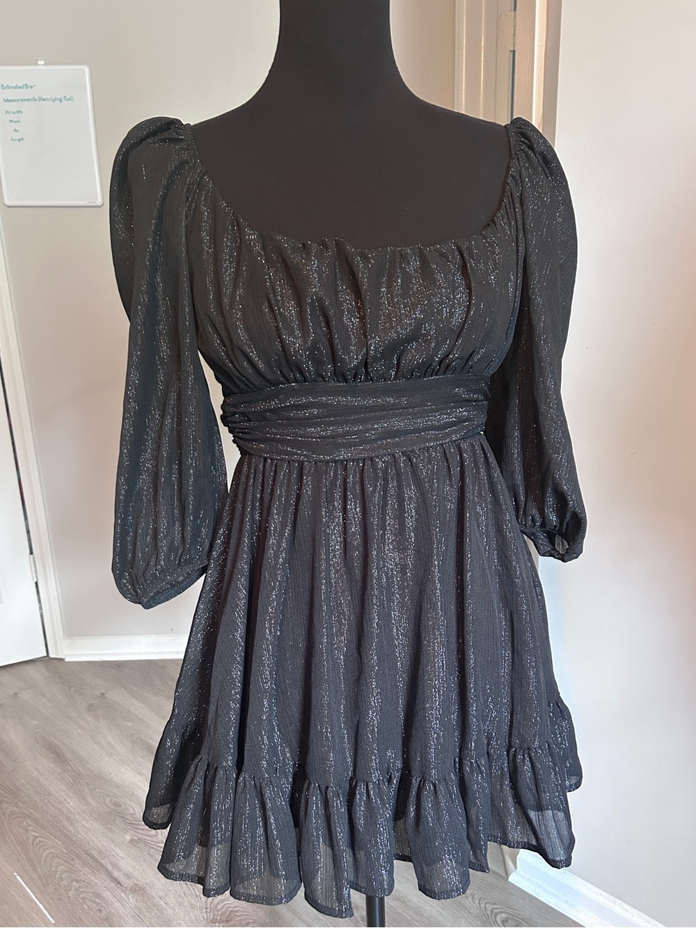 Lucy in the Sky Black Shimmer Open Back Tie Mini Dress Size Small